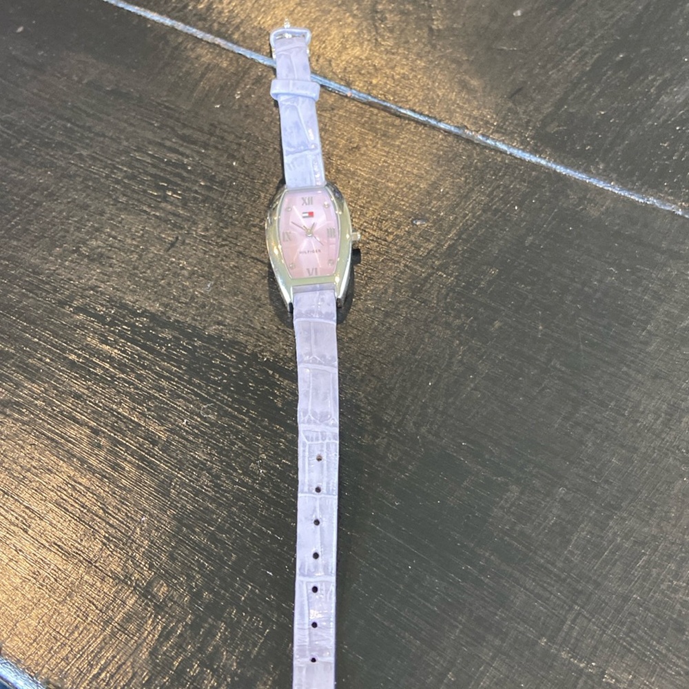 Tommy Hilfiger ladies leather watch.  Light blue / lavender color.